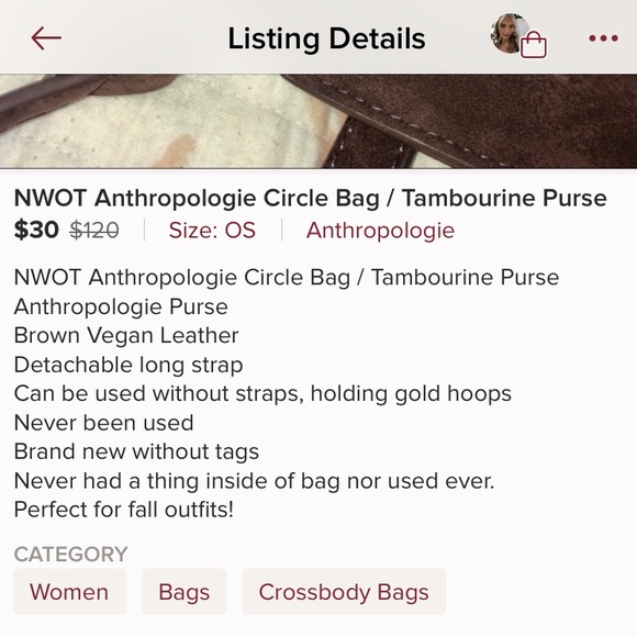 NWOT ANTHROPOLOGIE TAMBOURINE CROSSOVER BAG OS - Picture 11 of 11